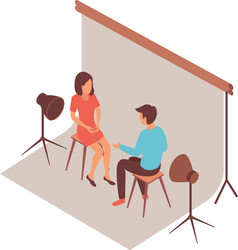 blogger interview isometric composition vector