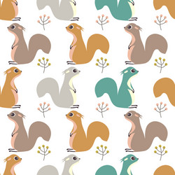 seamless pattern with squirrel and berries vector image