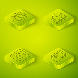 set isometric laptop with graph chart calculator vector image