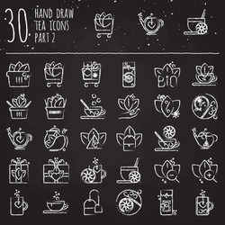 Tea hand draw icon set - cup bag kettle vector