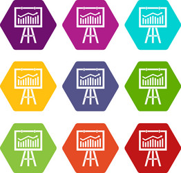 flipchart with marketing data icon set color vector image
