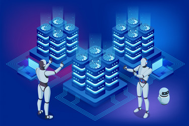 isometric ai-powered robot ensuring information vector image