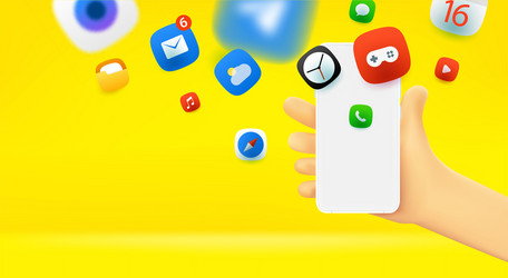 man holding smartphone with mobile applications vector image