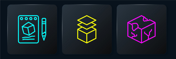 set line sketch on paper isometric cube vector image