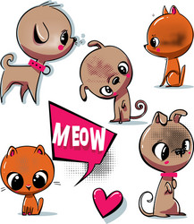 Adorable Dog and Kitten Set Vector Image