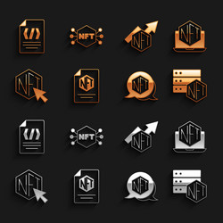 set nft contract laptop with art store app vector image