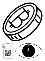 bitcoin coin with digital wallet qr code and clock vector image