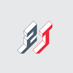 three-dimension letters z and t isometric 3d font vector image