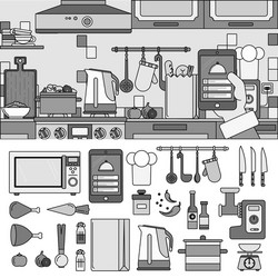 Cooking at home using online app line monochrome vector