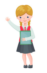 Cute school girl character with books vector