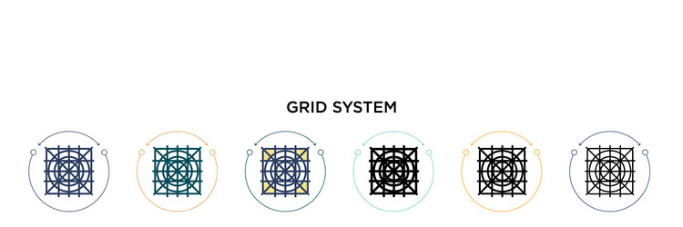 grid system icon in filled thin line outline vector image