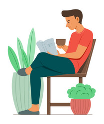 man enjoy reading while drink some coffee vector image
