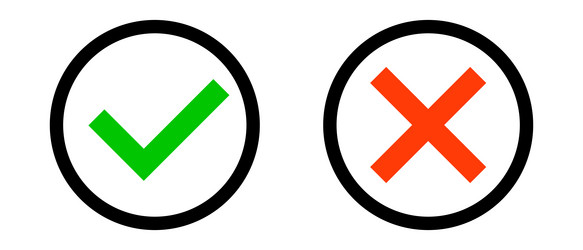 Set of round check marks and cross vector