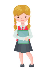 Cute school girl character with books vector