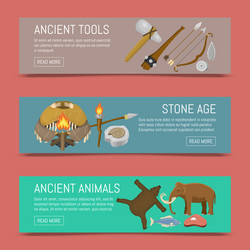 Stone age primitive prehistoric life set vector