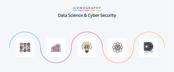 data science and cyber security line filled flat vector image