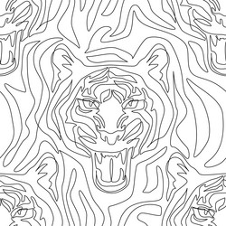 tiger head line drawing minimal elements seamless vector