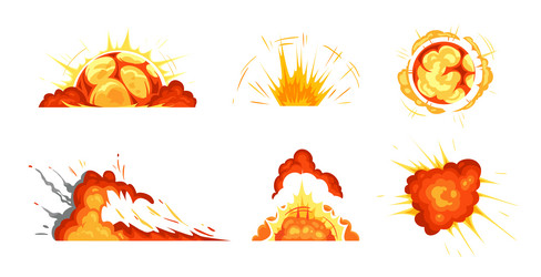 cartoon explosions exploding bomb collection set vector image