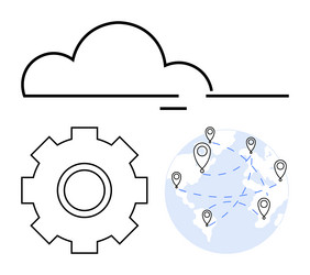 cloud computing with global connections and gear vector image