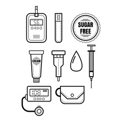 diabetes set of linear icons objects glucometer vector