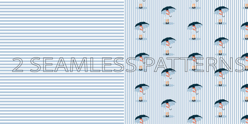 set of two seamless patterns in blue color vector image