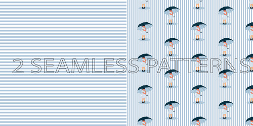 Set of two seamless patterns in blue color vector