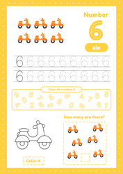 learning numbers number 6 trace color counting vector image