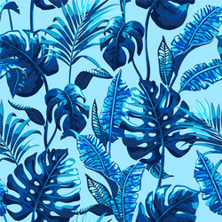 Tropical blue leaves seamless background Vector Image