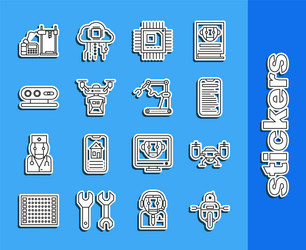 set line robot computer api interface processor vector image