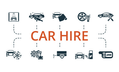 Car hire icon set monochrome simple vector