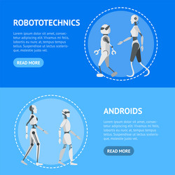 Cartoon color android robots banner horizontal set vector