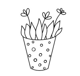 hand drawn cute flowers in pot doodle vector