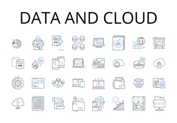 data and cloud line icons collection analytics vector image