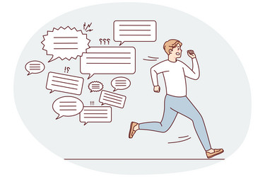 stressed man running form message notifications vector