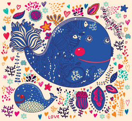 Cute Whale with Flowers Vector Image