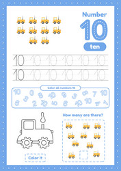 learning numbers number 10 trace color counting vector image