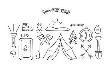 line style objects for adventure and travel vector image