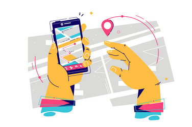 Man Using Smartphone Map App vector image