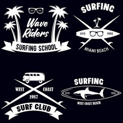 set vintage surfing graphics and emblems Vector Image