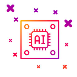 color line computer processor with microcircuits vector image