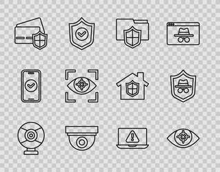 set line security camera eye scan document vector image
