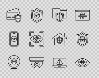 Set line security camera eye scan document vector