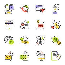 set of networking sketchy icons vector image
