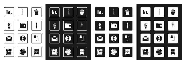 set full trash can document folder plant in pot vector image