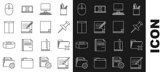 Set line blank notebook and pen delete folder vector