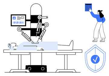 robotic surgery with patient on operating table vector image
