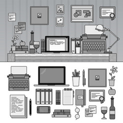 Writer or journalist work space on white line vector