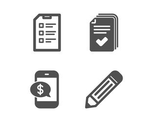 Handout phone payment and checklist icons pencil vector