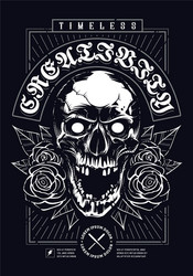 Mad Skull with Rose Grunge Print Vector Image