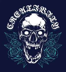 Mad Skull with Roses Grunge Vector Image